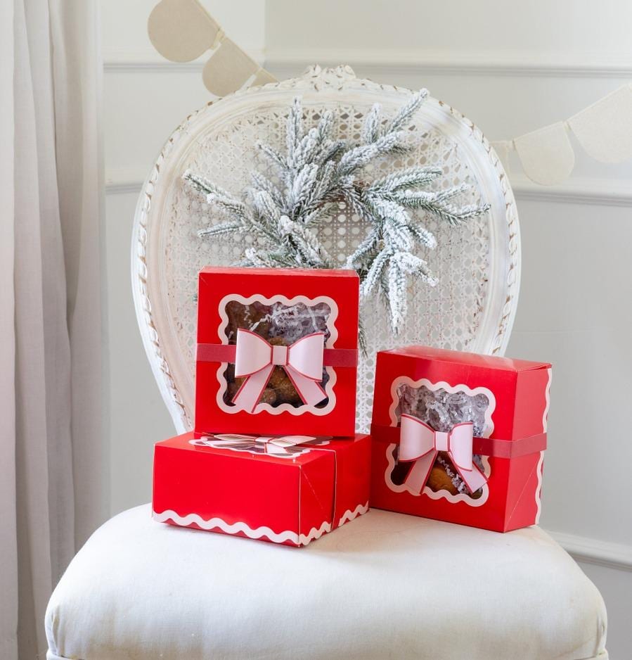 Red Christmas Cookie Gift Boxes with Bow - Stesha Party