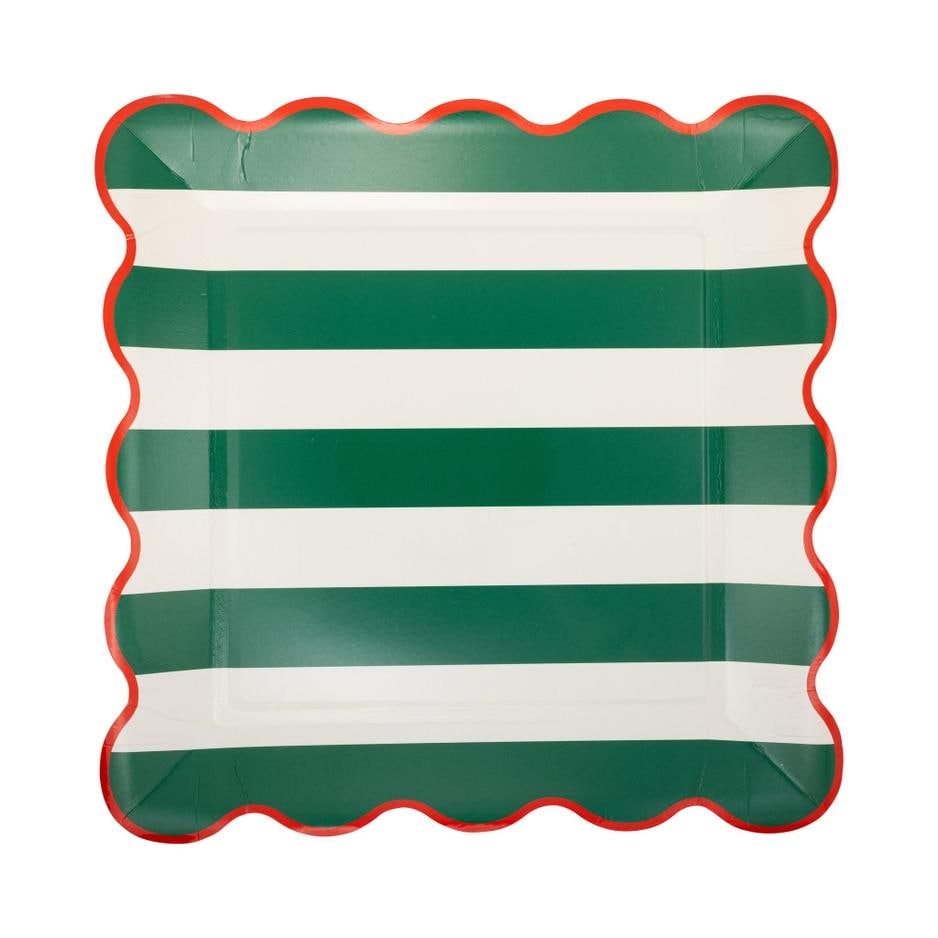 Red & Green Striped Christmas Paper Plates - Stesha Party