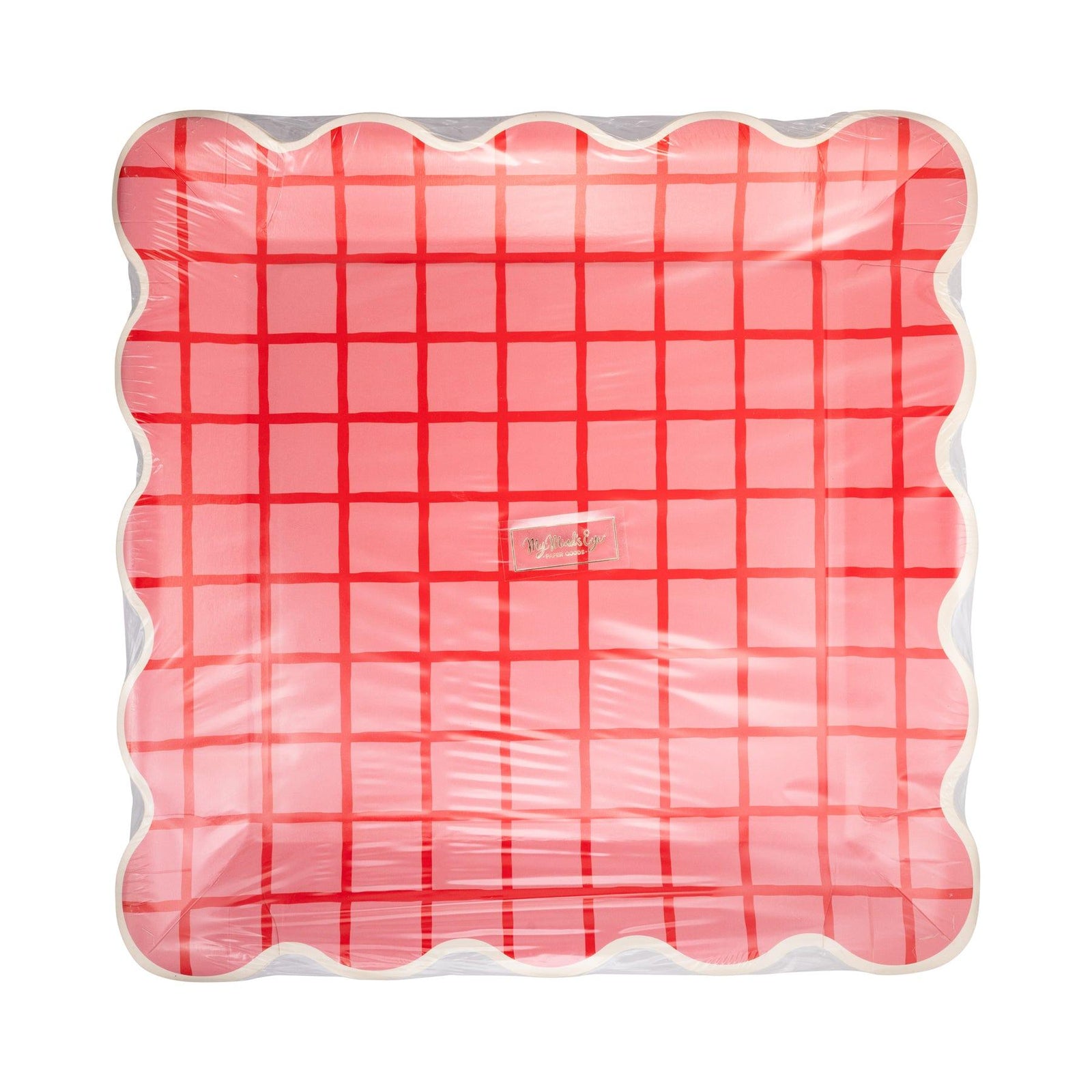 Red Pink Grid Party Plates 8ct - Stesha Party