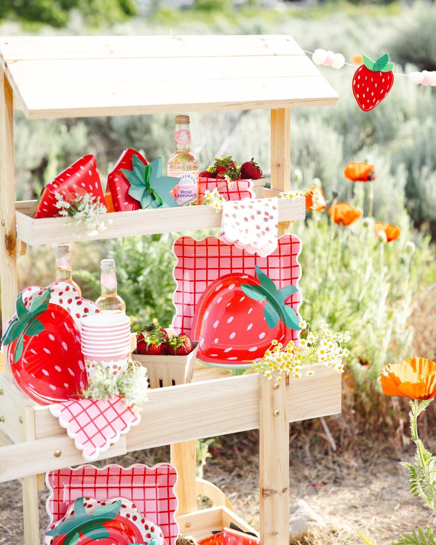 Red Pink Grid Party Plates 8ct - Stesha Party