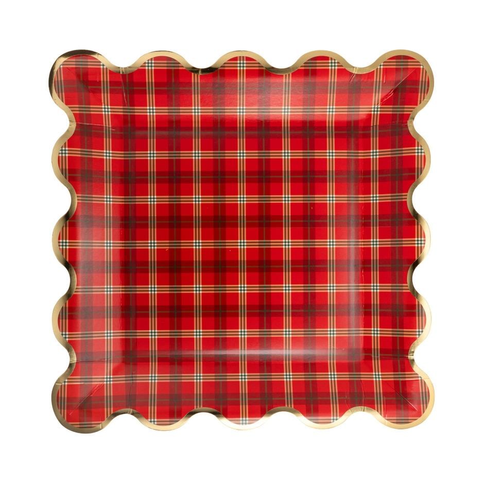 Red Plaid Square Christmas Plates 9 inch - Stesha Party