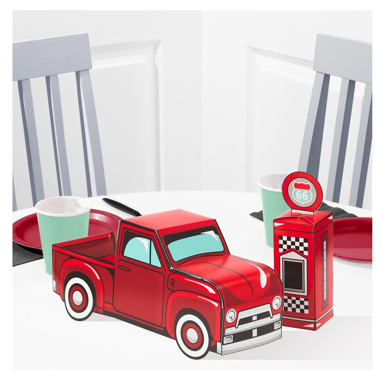 Red Truck Party Centerpiece with Gas Pump 2pc - Stesha Party