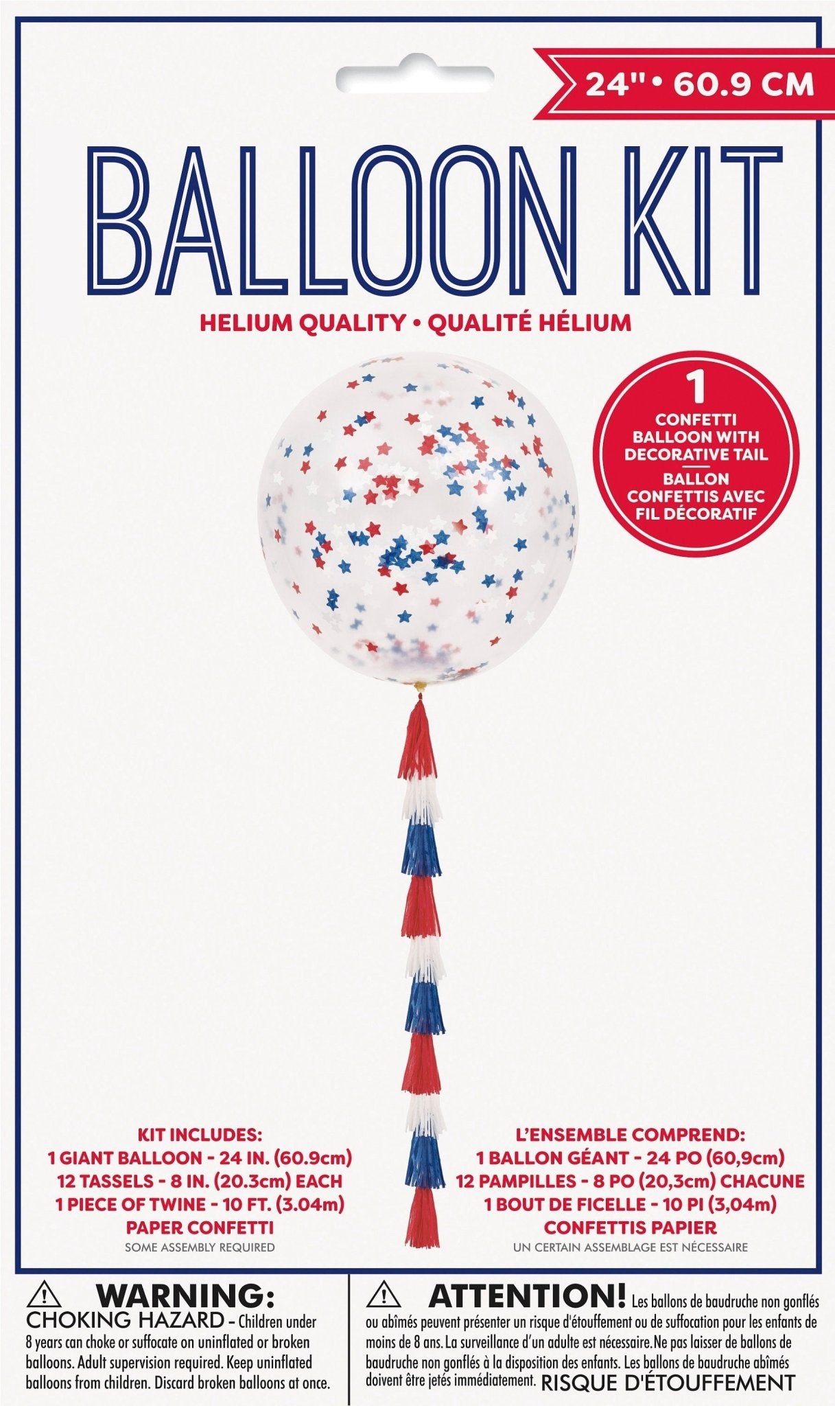 Red White Blue Confetti - filled Latex Balloon with Tassel Tail - Stesha Party