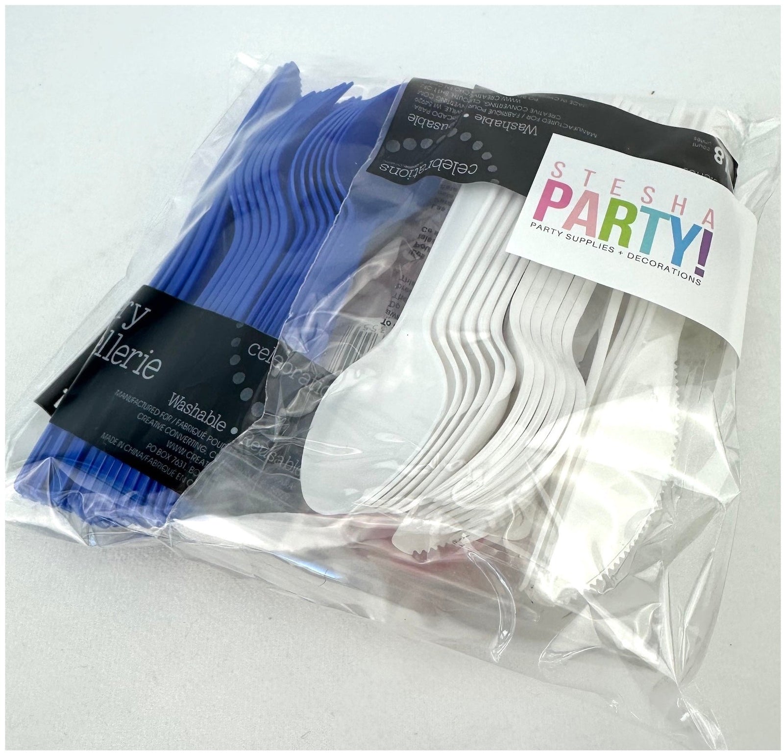 Red White Blue Plastic Cutlery Set for 18 - Stesha Party