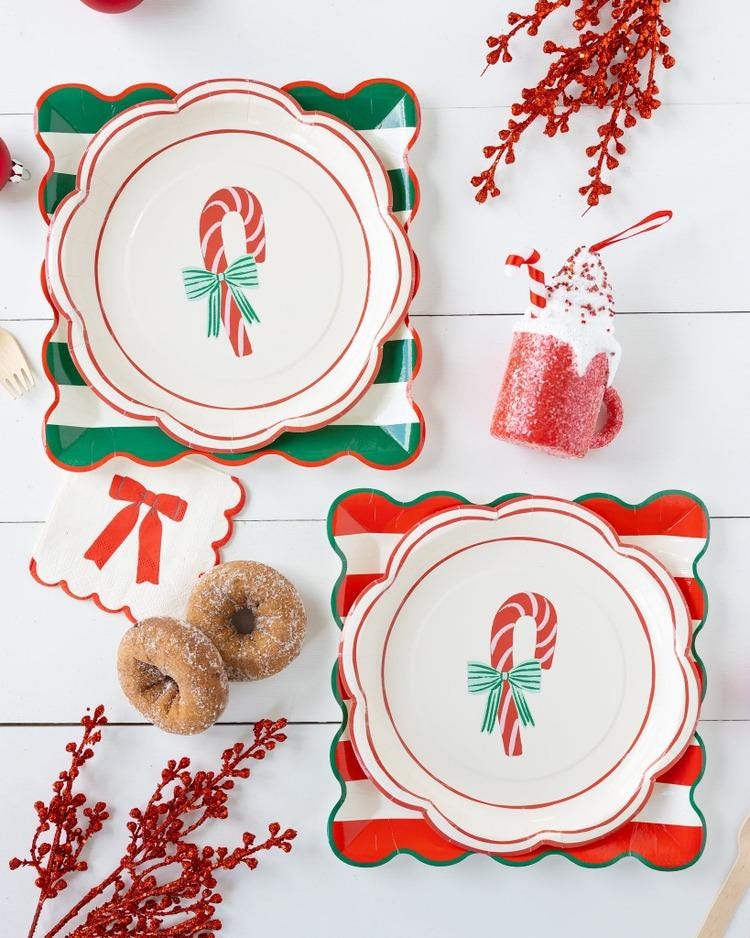 Round Candy Cane Plates - Stesha Party