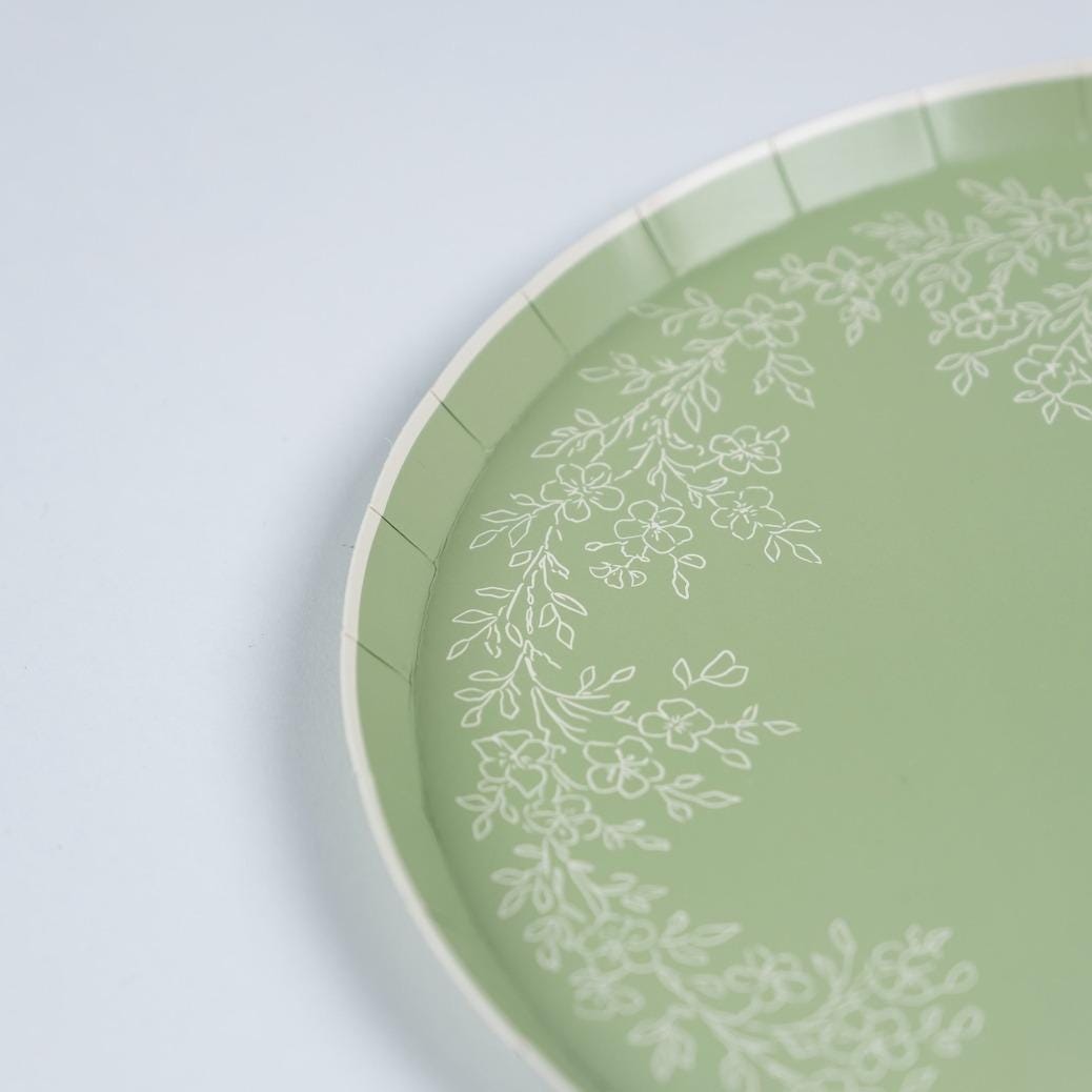 Sage Green Floral Plates 8ct - Stesha Party