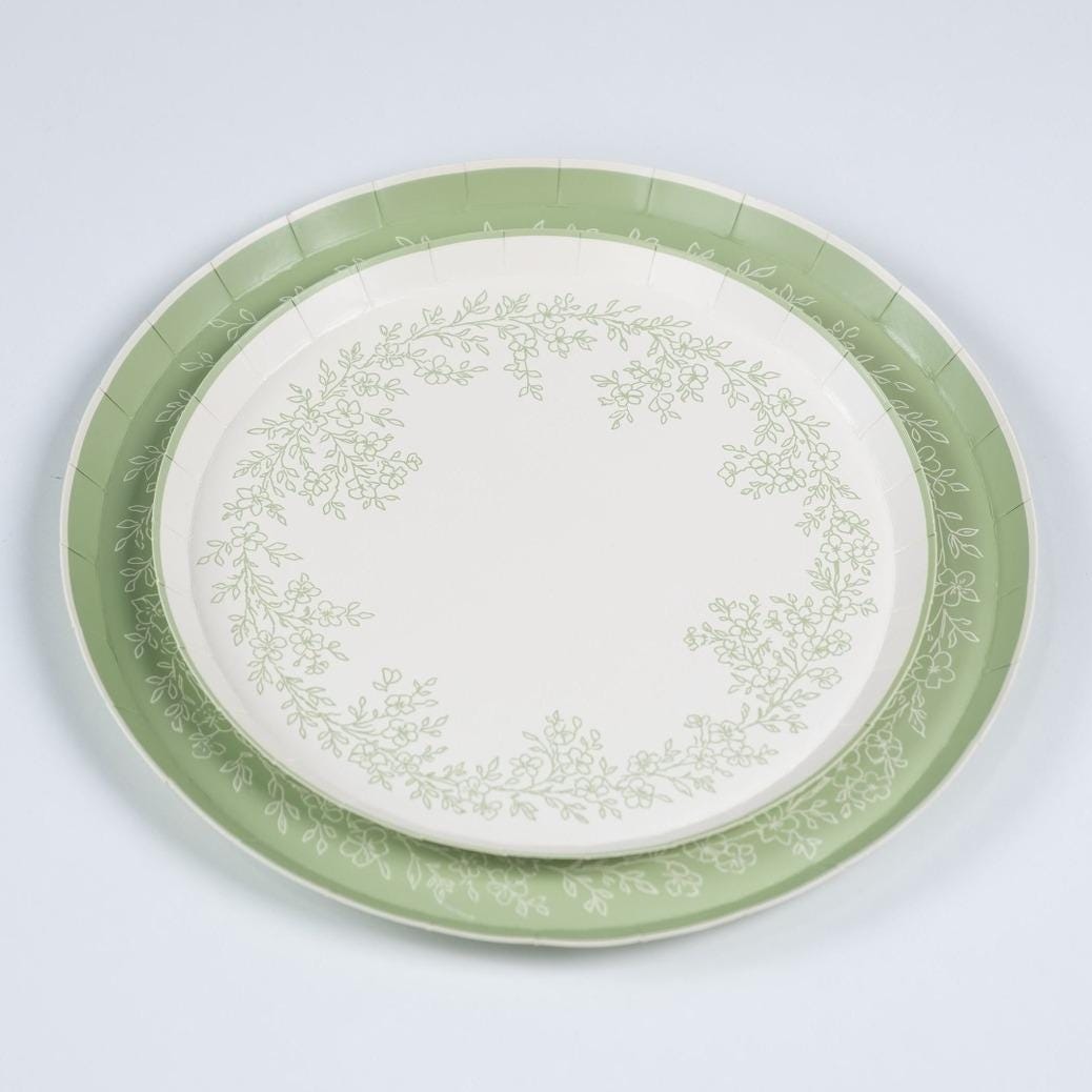 Sage Green Floral Plates 8ct - Stesha Party