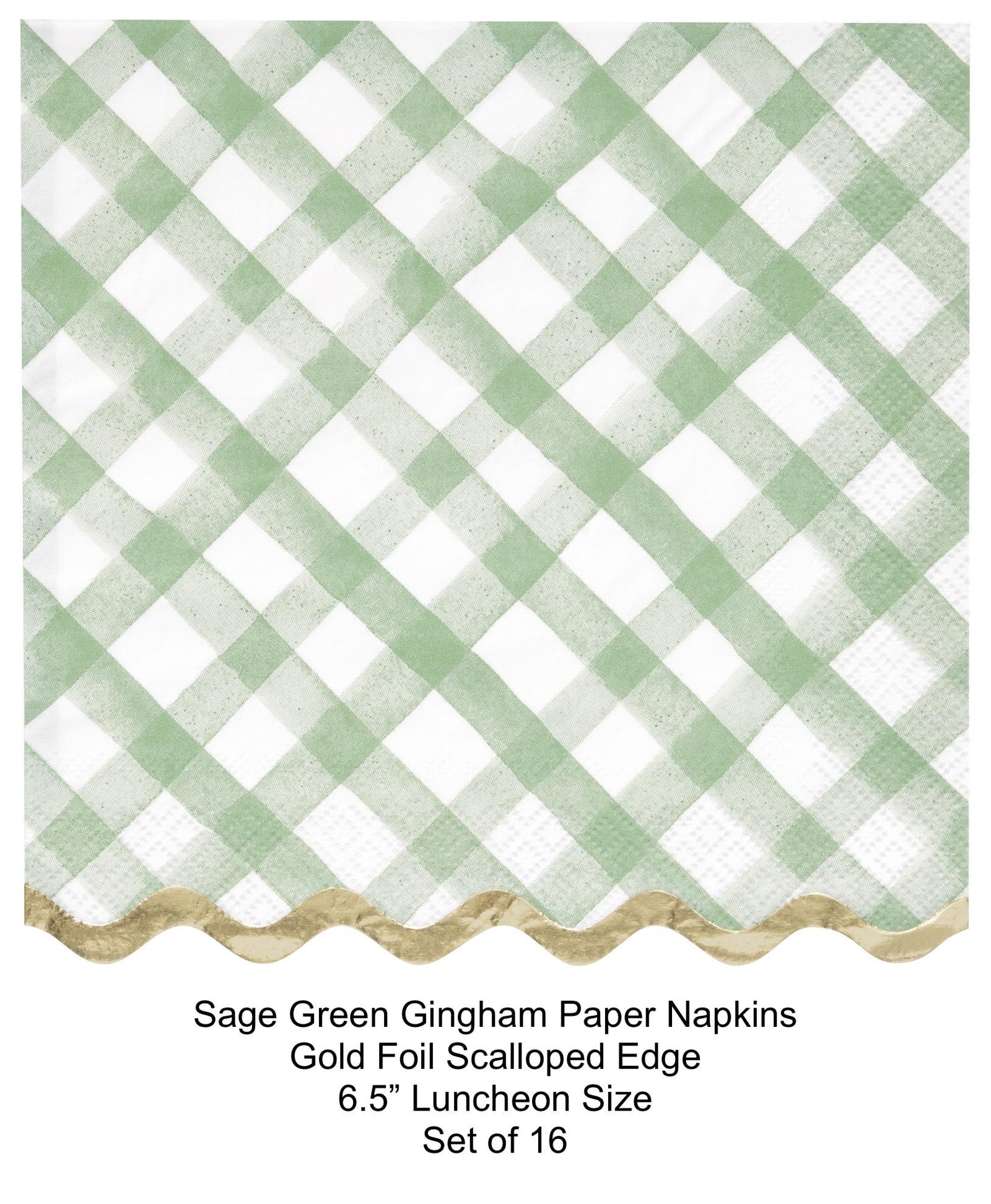 Sage Green Gingham Paper Luncheon Napkins 16ct - Stesha Party