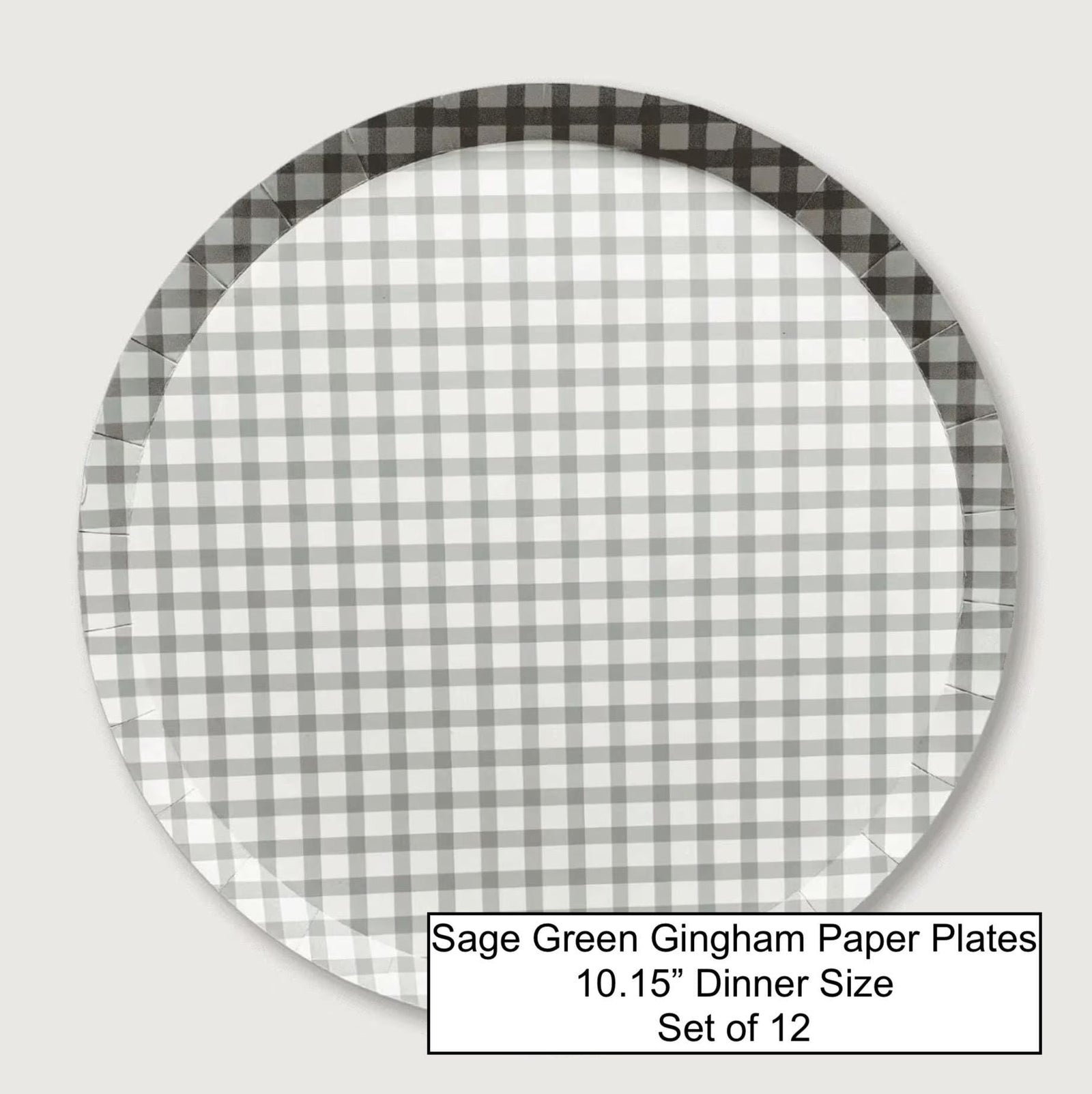 Sage Green Gingham Plates 12ct - Stesha Party