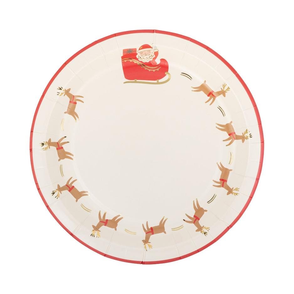 Santa Reindeer Christmas Plates 8ct - Stesha Party