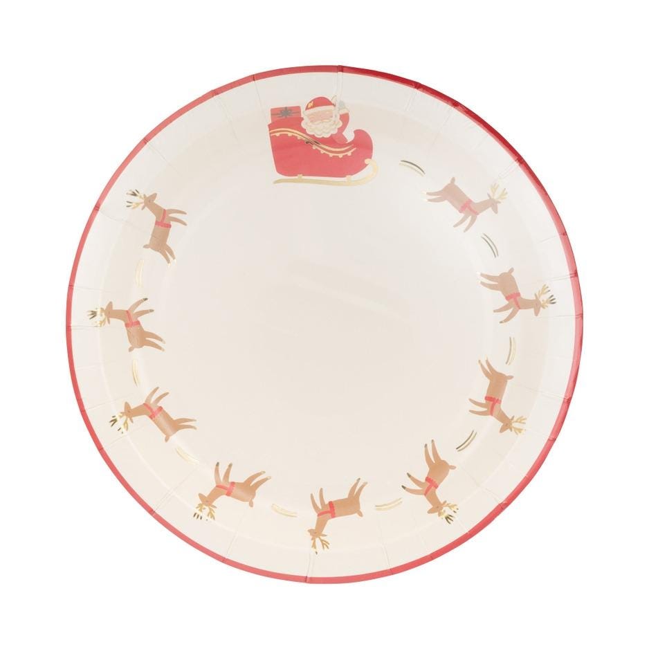 Santa Reindeer Christmas Plates 8ct - Stesha Party