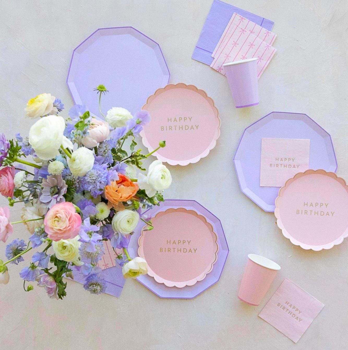 Scalloped Pale Pink Happy Birthday Plates 8ct - Stesha Party