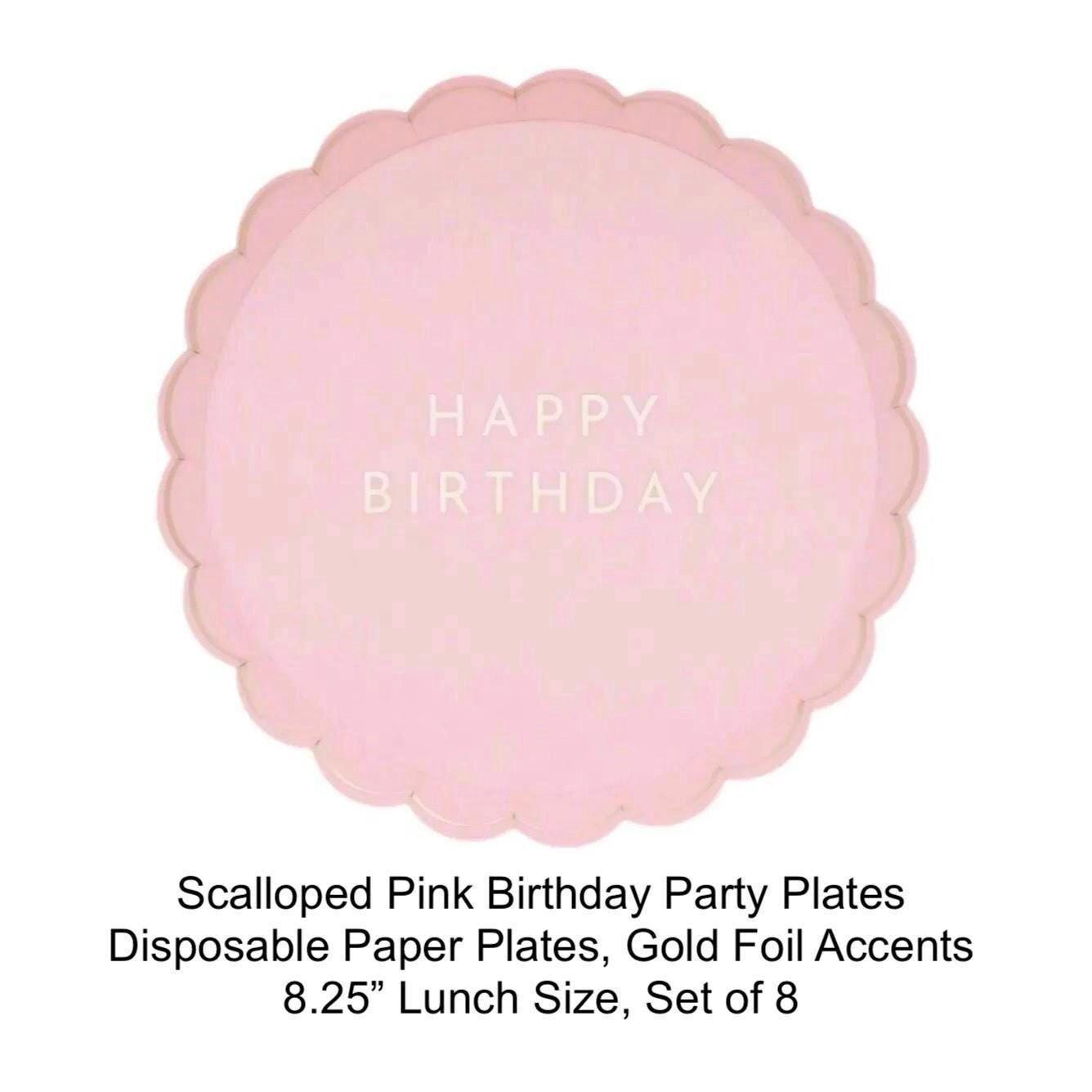 Scalloped Pale Pink Happy Birthday Plates 8ct - Stesha Party