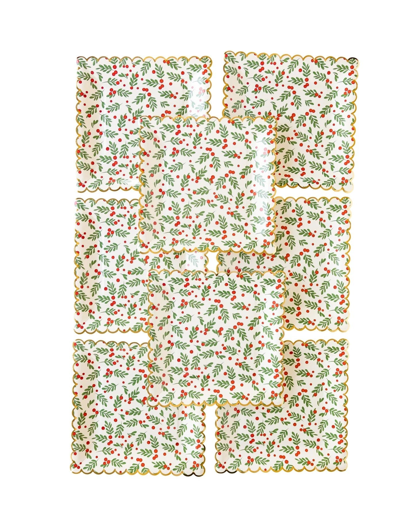 Scalloped Square Holly Plates - Stesha Party