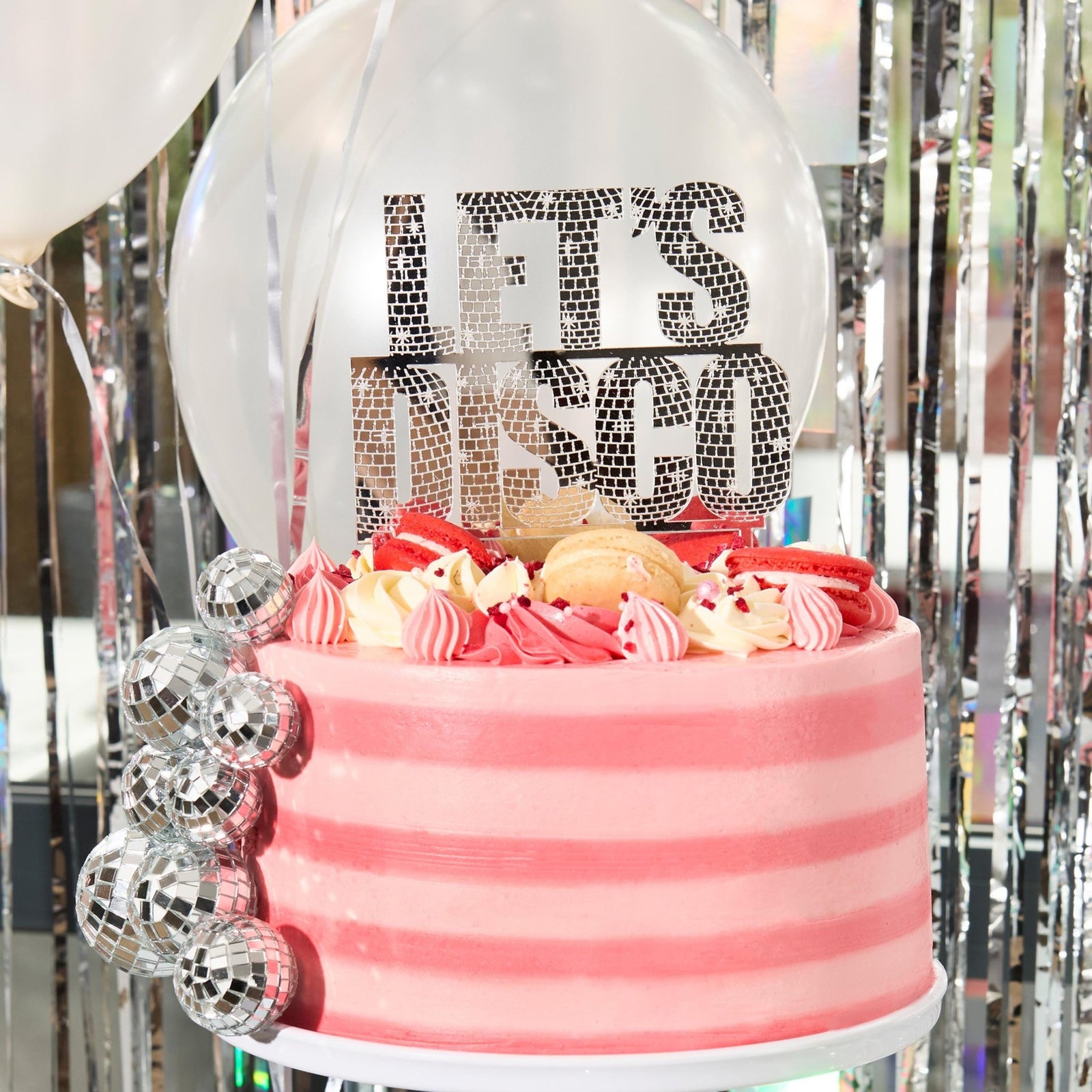 Silver 'Let's Disco' Acrylic Cake Topper 6.5" x 5.25" - Stesha Party