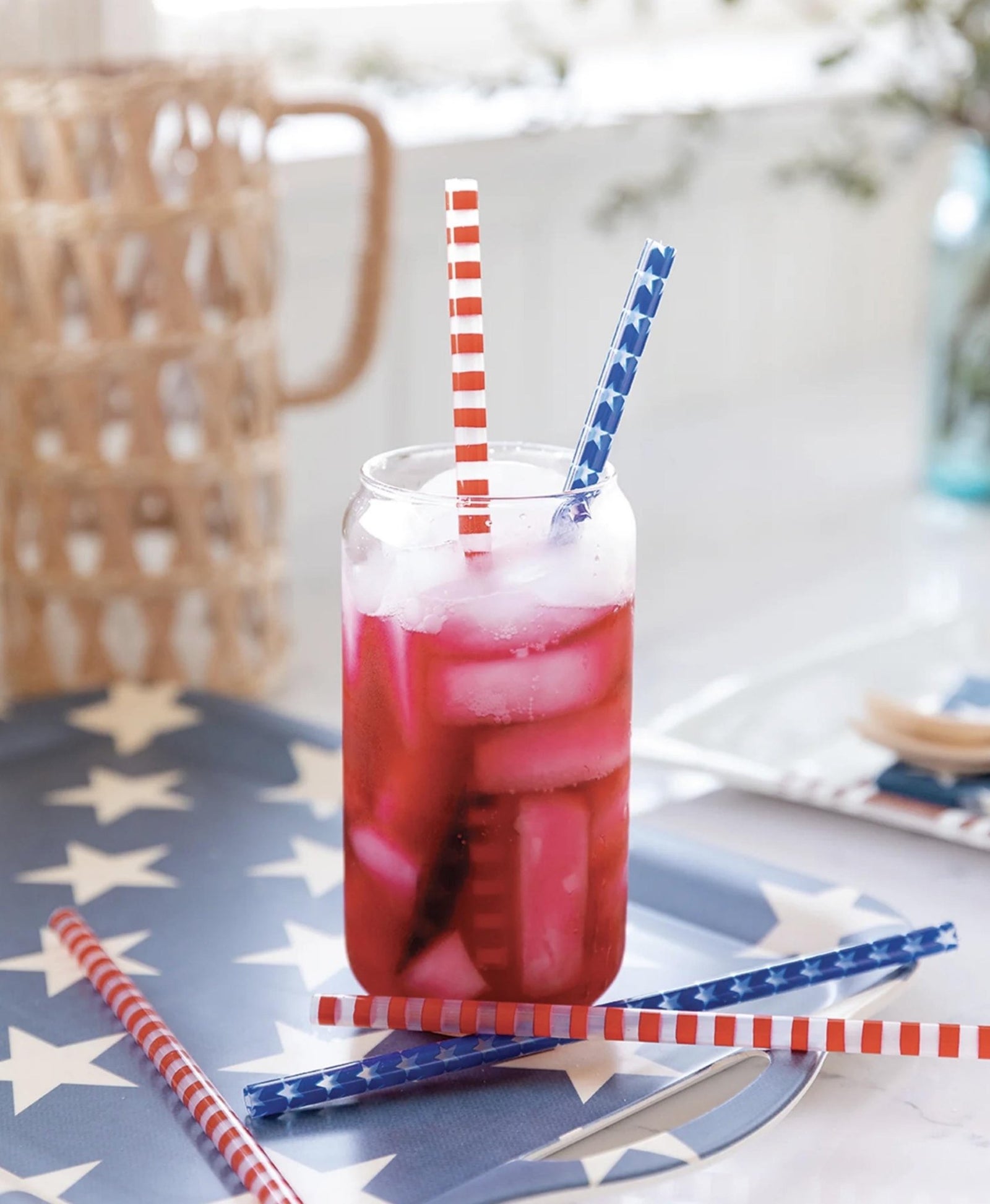 Stars & Stripes Reusable Plastic Straws 12ct - Stesha Party