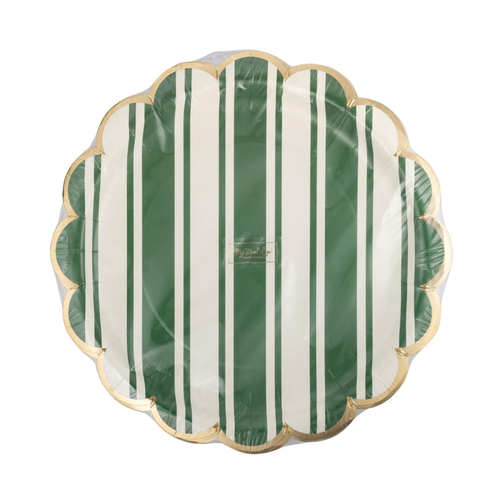 Striped Green Scalloped Dinner Plates 8ct - Stesha Party