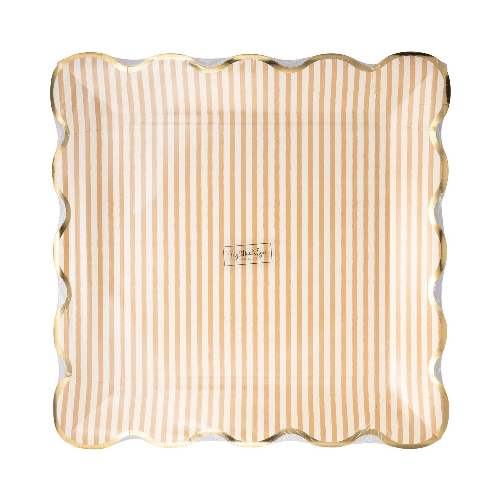 Tan Stripe Gold Foil Plates 8ct - Stesha Party