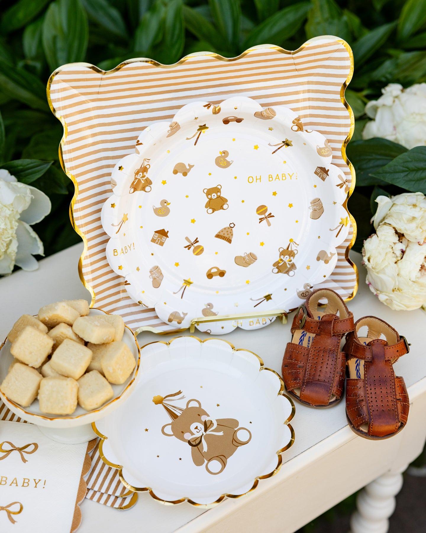 Teddy Bear Gold Foil Plates 8ct - Stesha Party