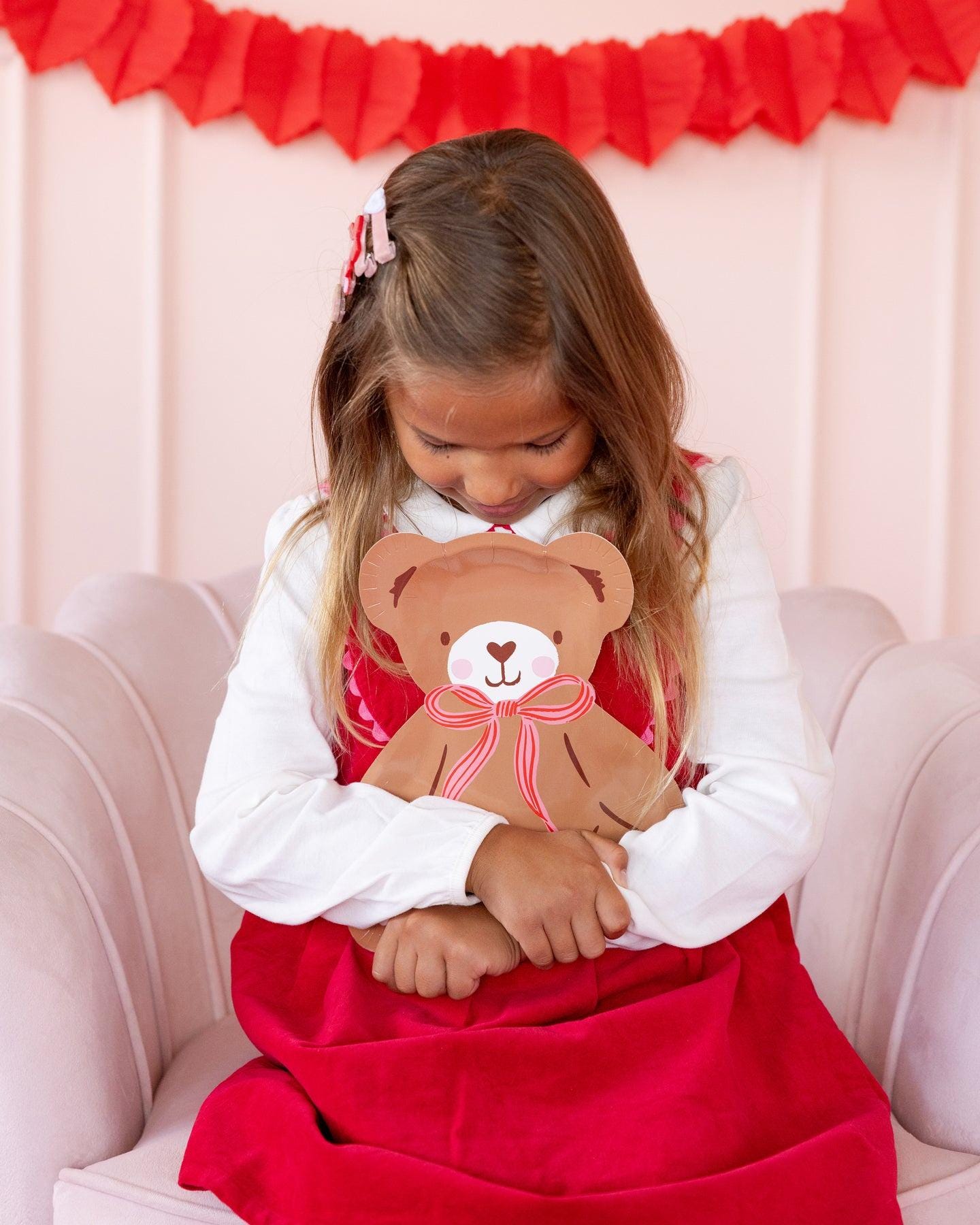 Teddy Bear With Bow Shaped Plates Set - Stesha Party