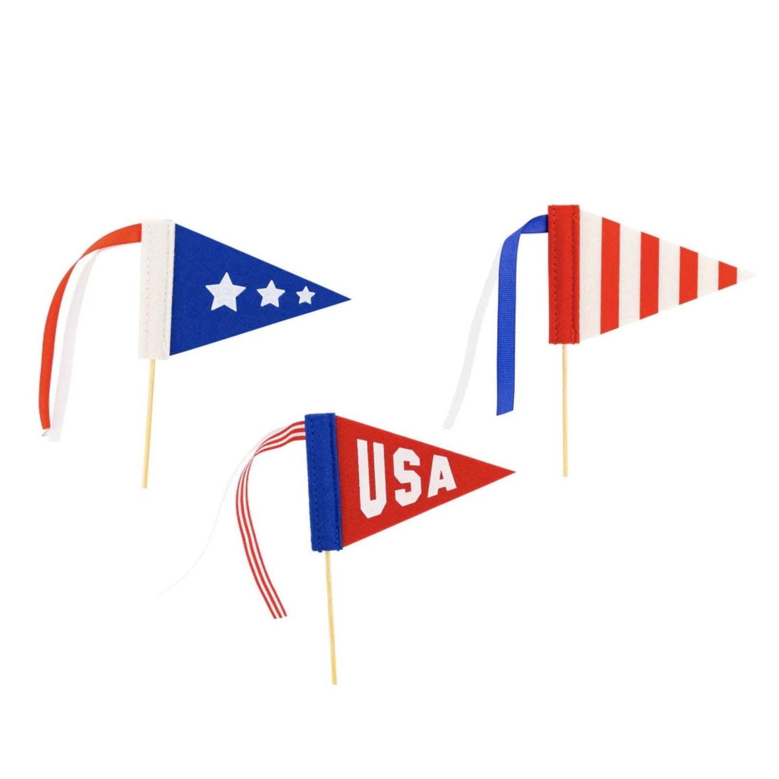 USA Mini Felt Flag Cake Toppers 3ct - Stesha Party