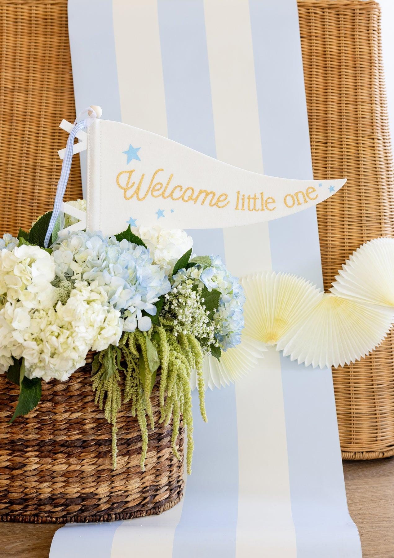 Welcome Little One Blue Felt Flag - Stesha Party
