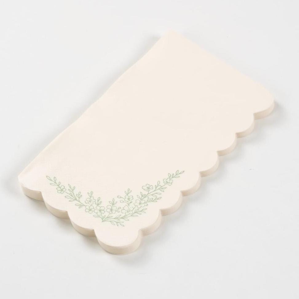 White Floral Scalloped Napkins 16ct - Stesha Party