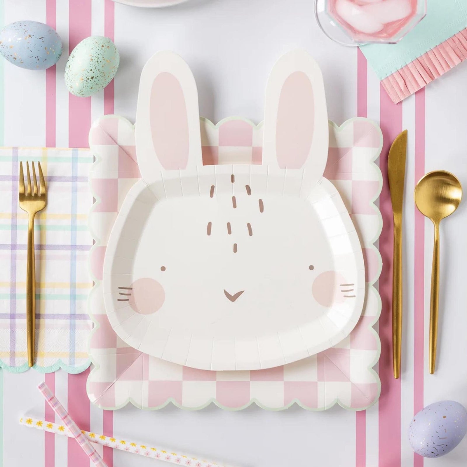 White & Pink Bunny Face Party Plates 8ct - Stesha Party