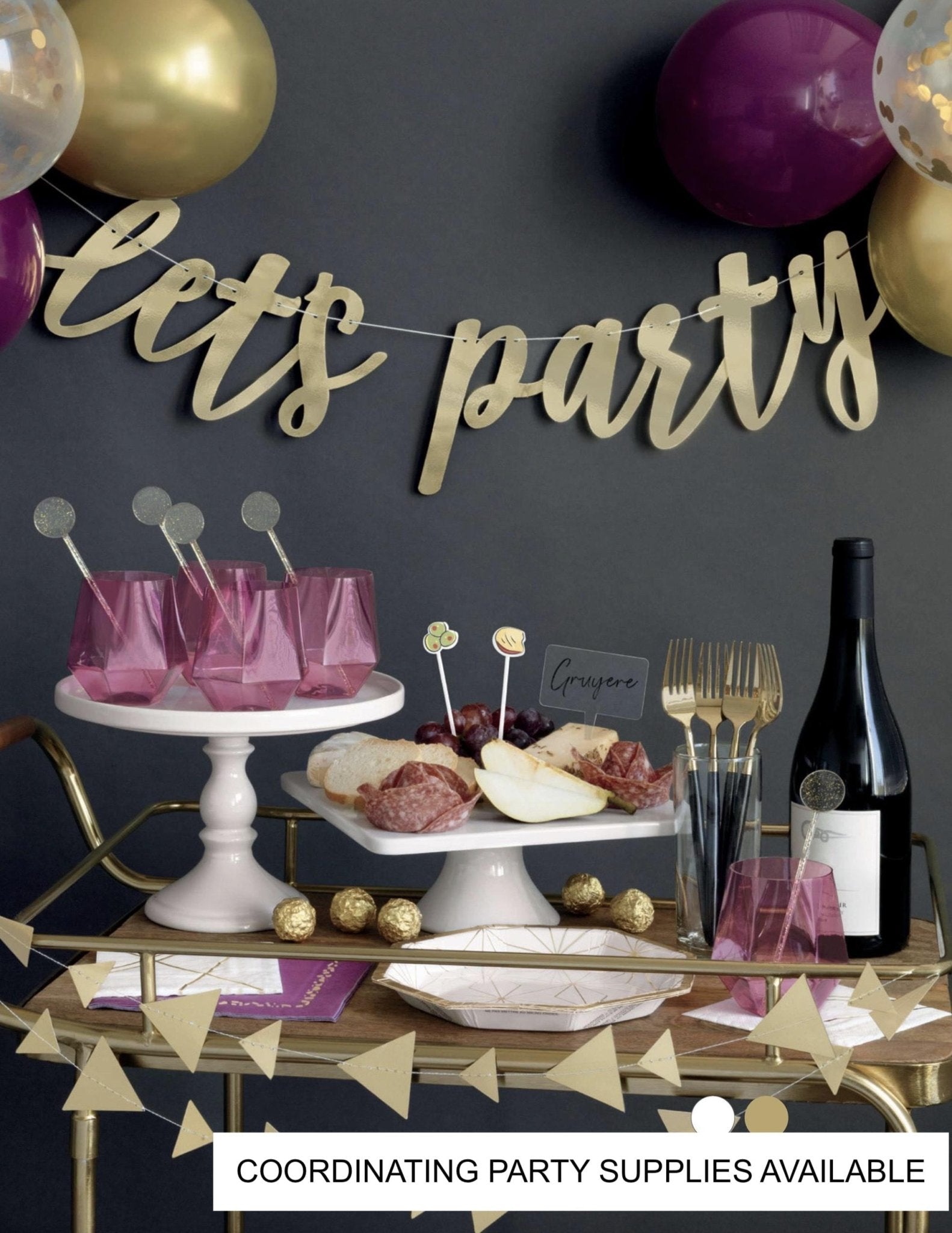 Wine & Gold Foil Luncheon Napkins 16ct - Stesha Party