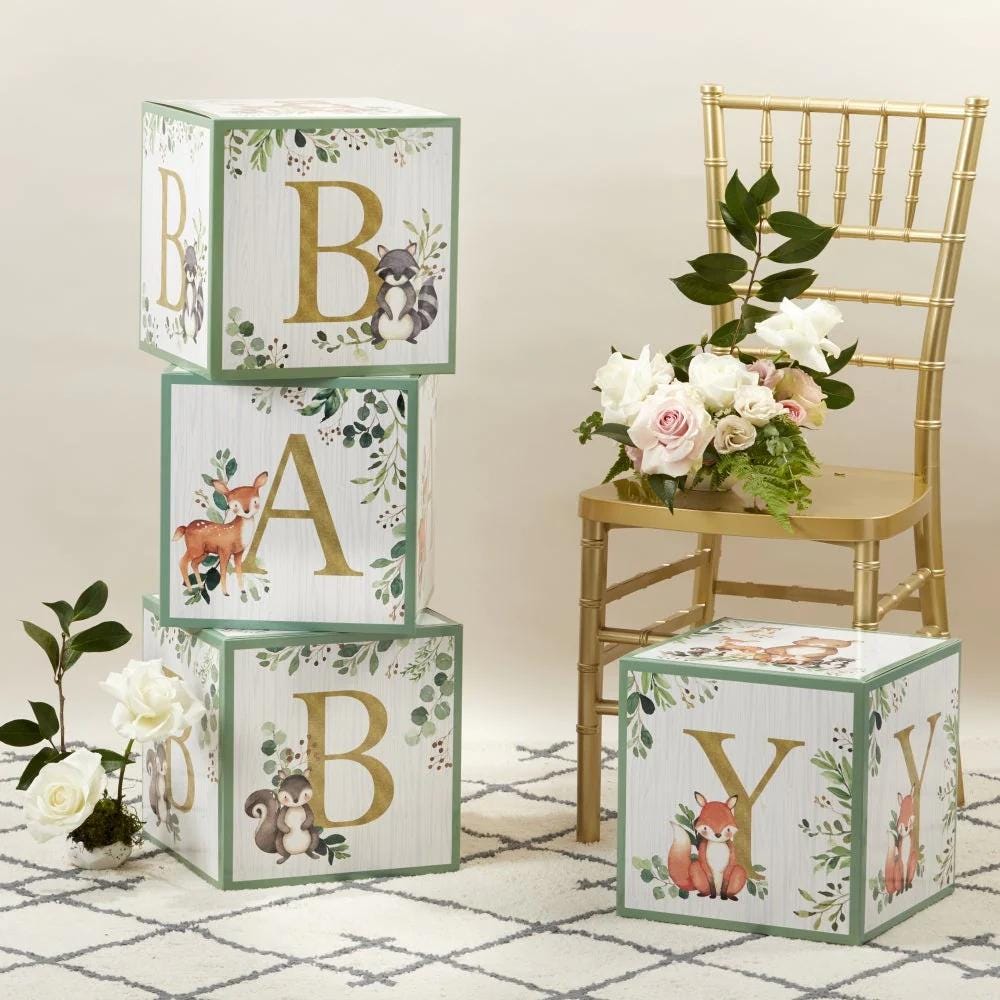 Woodland Baby Block Boxes 4ct - Stesha Party