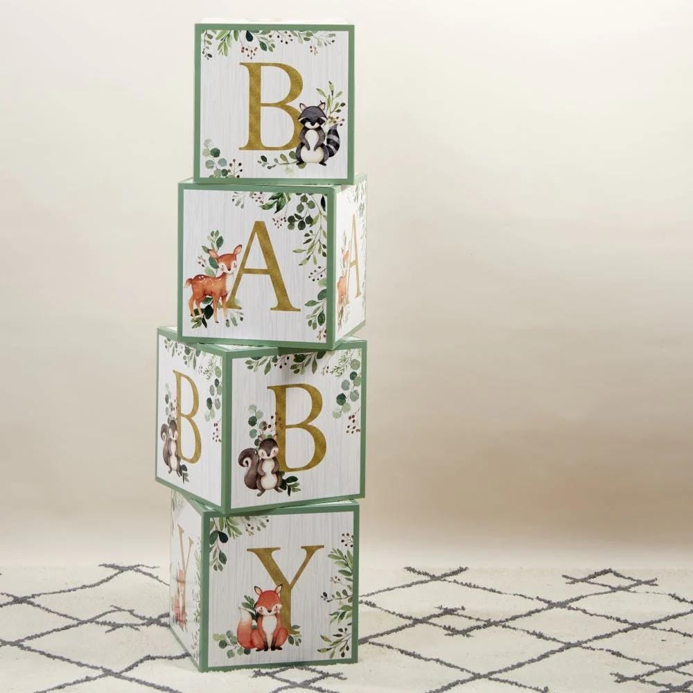 Woodland Baby Block Boxes 4ct - Stesha Party