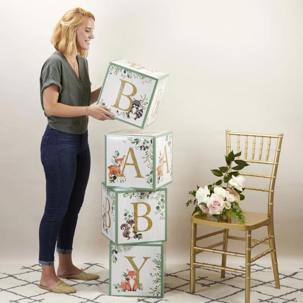 Woodland Baby Block Boxes 4ct - Stesha Party