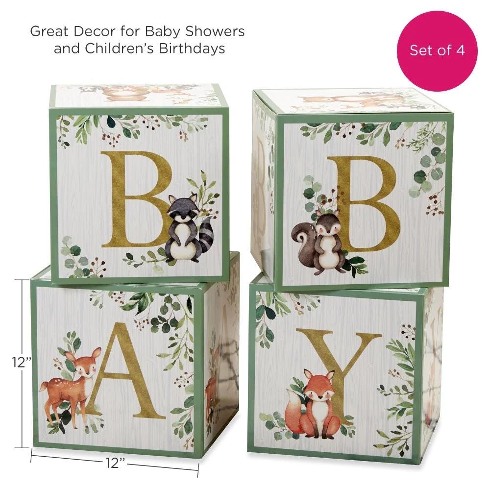 Woodland Baby Block Boxes 4ct - Stesha Party