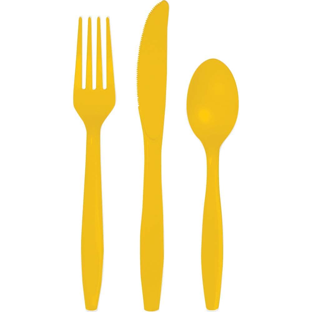 Yellow Cutlery Case - 72 - Set Wholesale Cutlery, Bulk Yellow Utensils, Birthday Party Supplies, Bulk Baby Shower Supplies, Fiesta Party Decor - Stesha Party