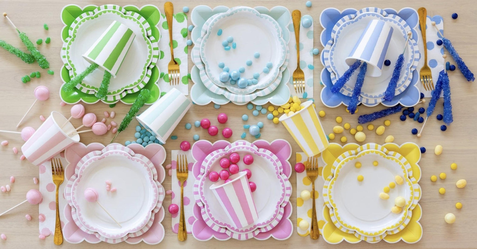 Yellow Striped Plates 8ct - Stesha Party