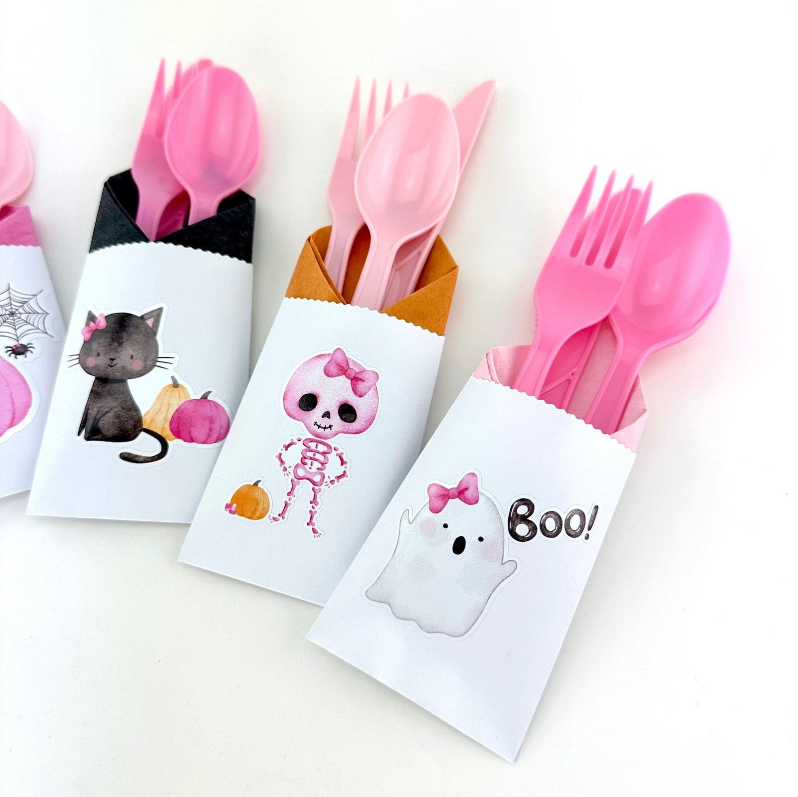 12-Set Pink Halloween Party Cutlery - Stesha Party