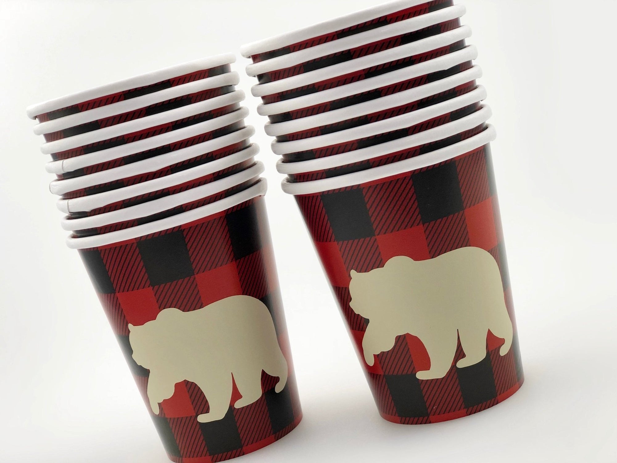 16 Buffalo Plaid Bear Party Cups - Stesha Party