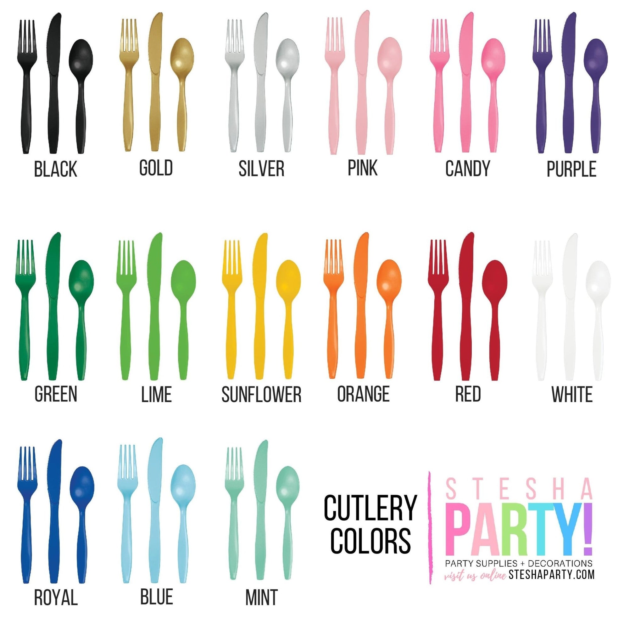 24-Set Plain Black Cutlery - Stesha Party