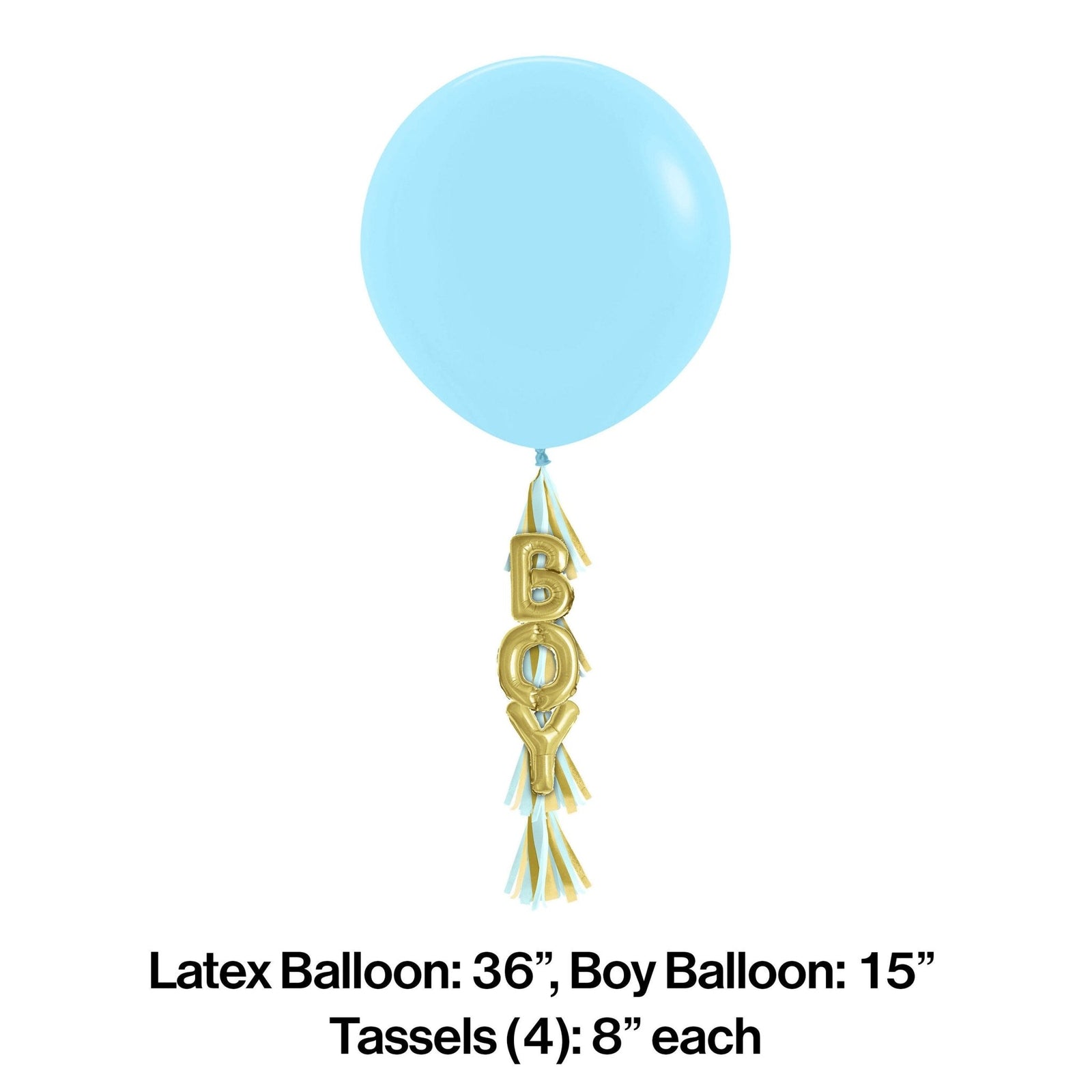 36" Blue & Gold Boy Baby Shower Tassel Balloon - Stesha Party