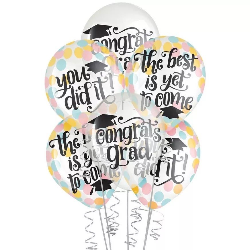 6 Graduation Pastel Confetti Balloons - Stesha Party