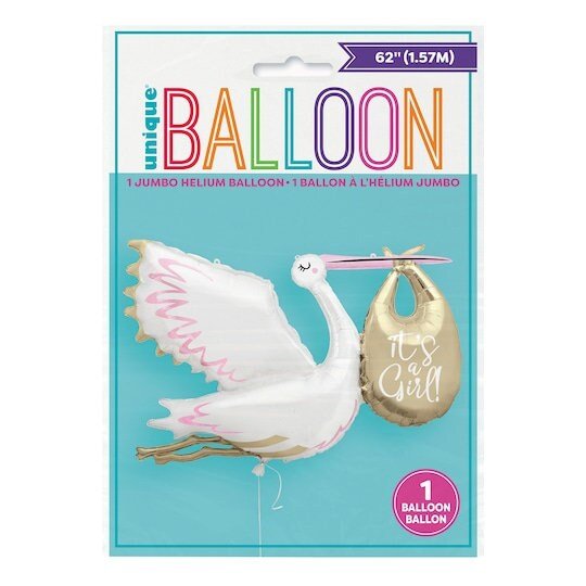 62" Pink & Gold Stork "It's A Girl!" Balloon - Stesha Party