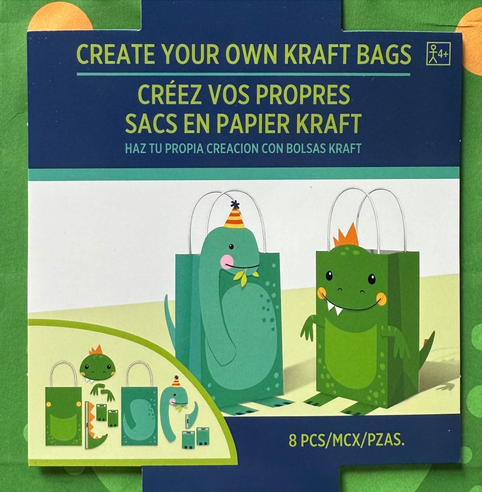 8 Dinosaur Party Favor Kraft Bags with Handles - Stesha Party