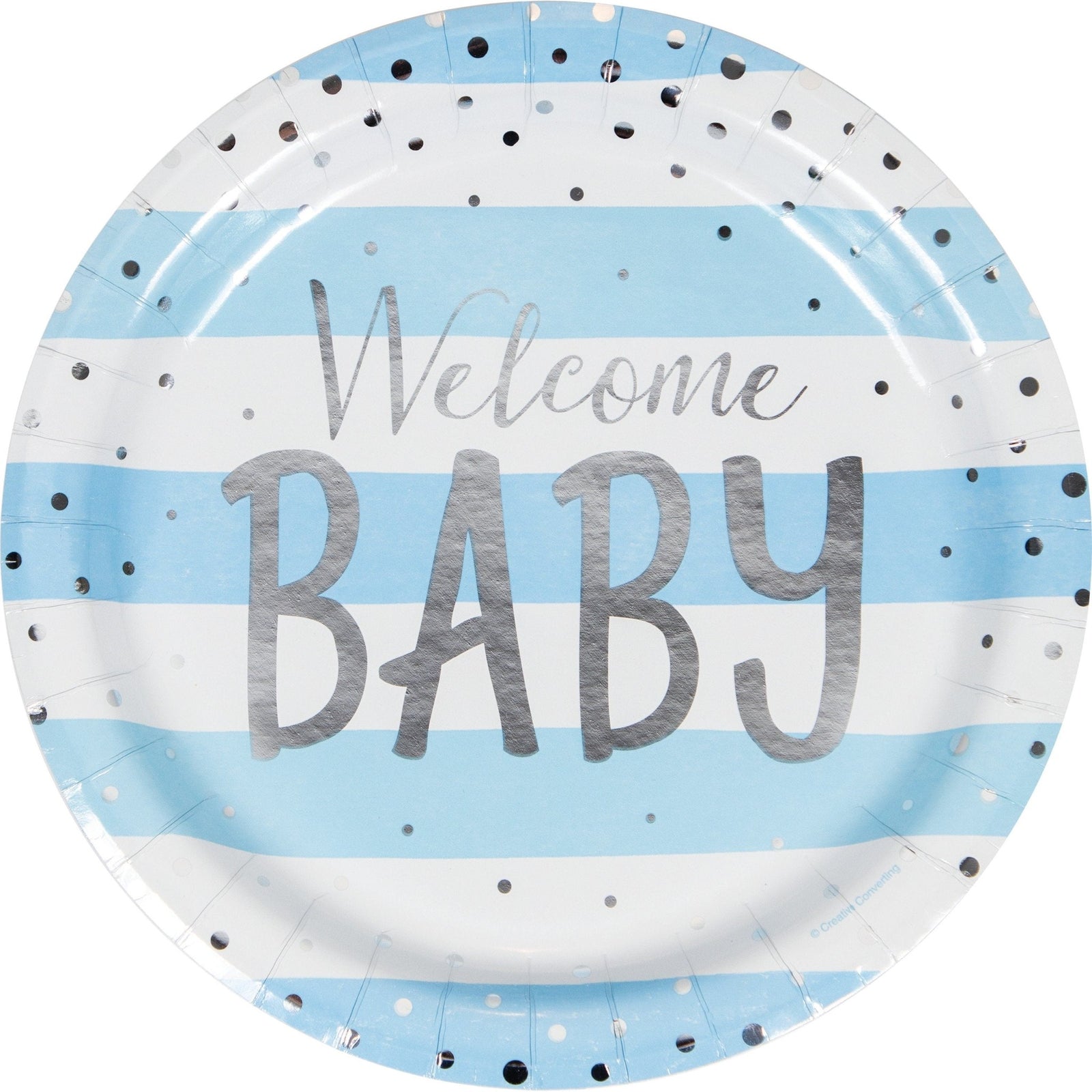 9" Blue & Silver Foil Welcome Baby Plates - Stesha Party