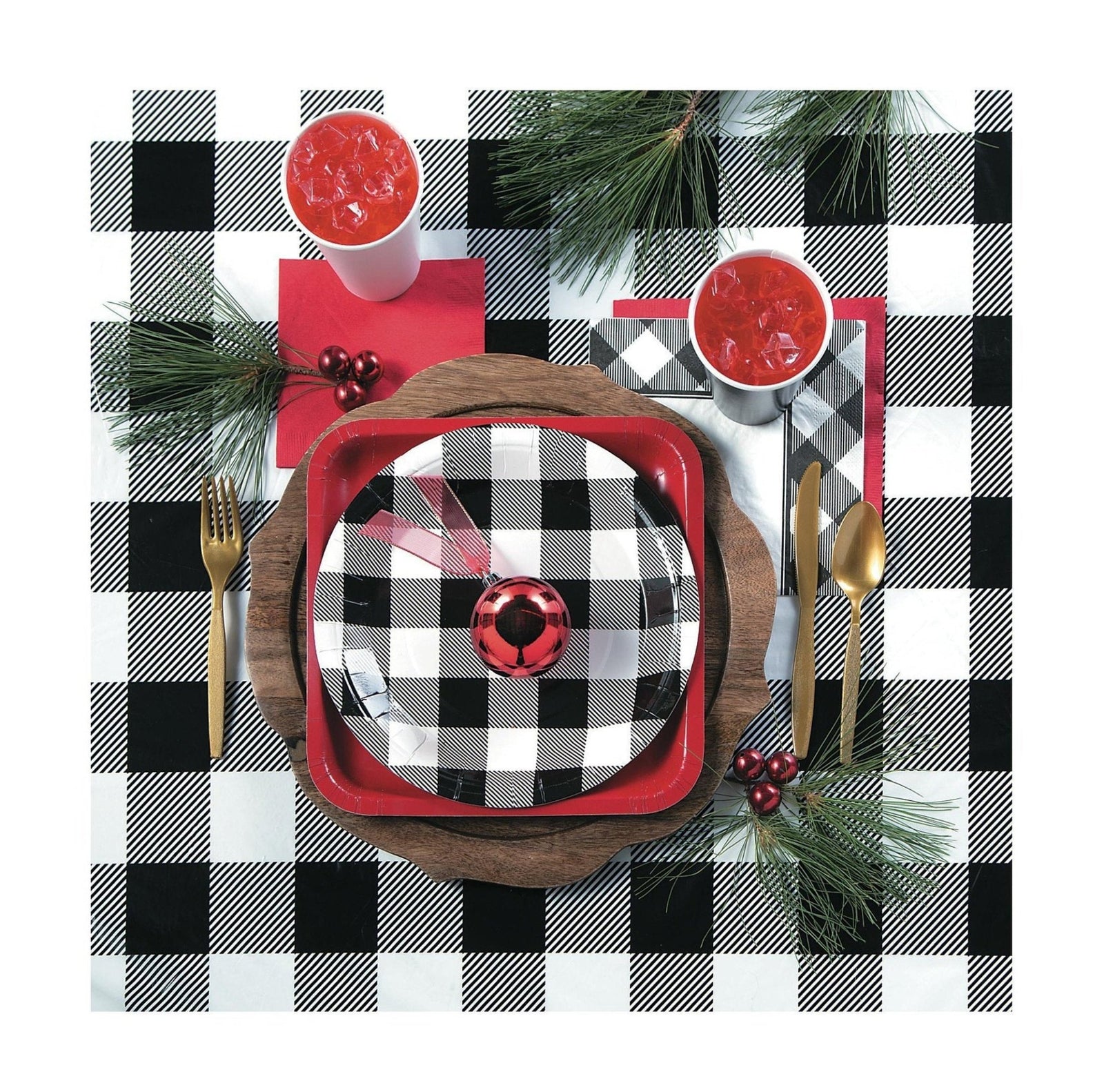 9" White & Black Buffalo Plaid Plates - Stesha Party