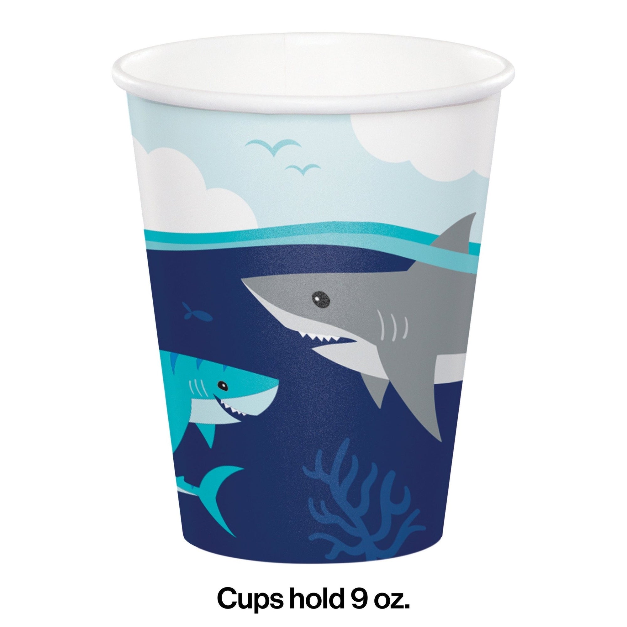 9oz Shark Birthday Party Cups - Stesha Party