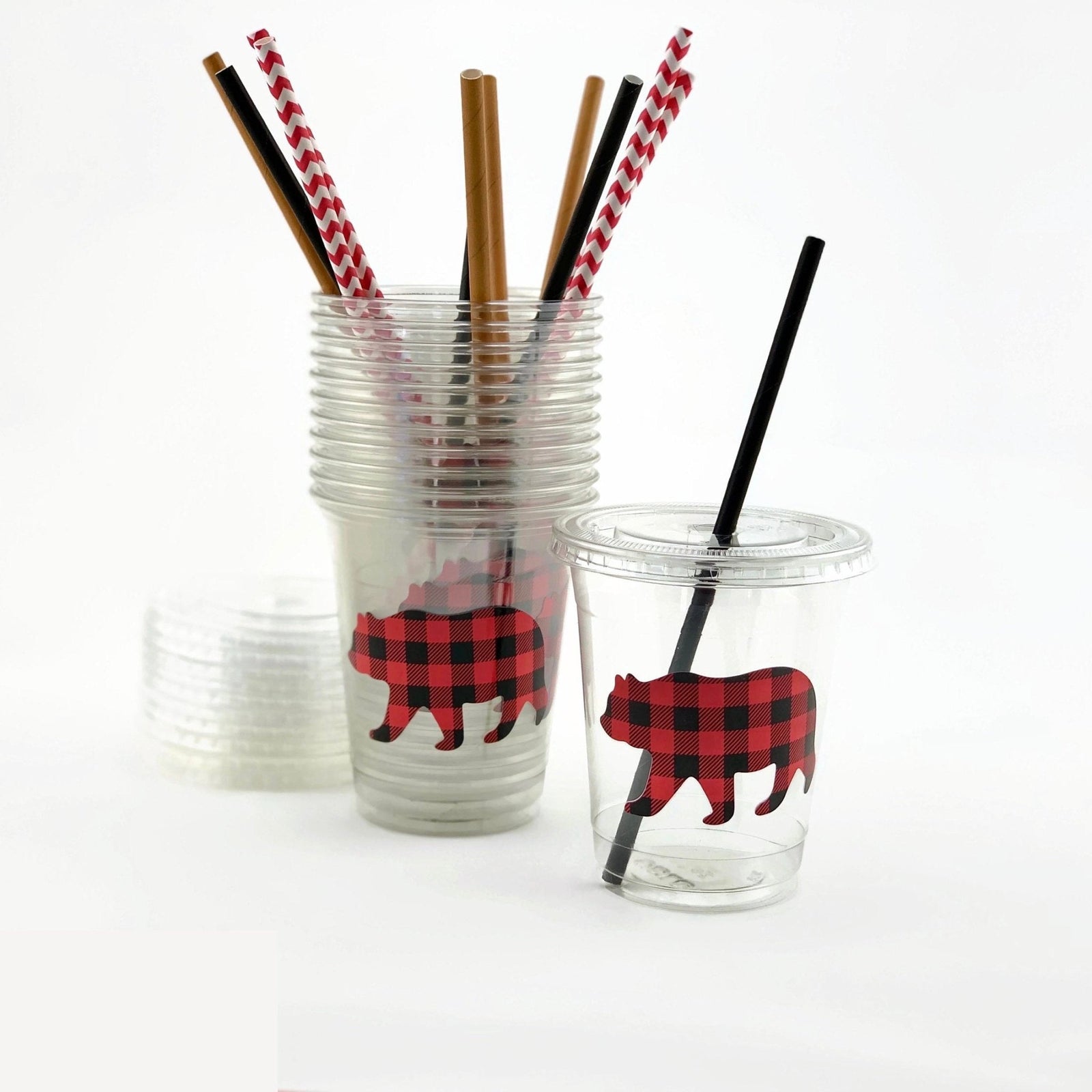 Bear Buffalo Plaid Party Cups - Stesha Party