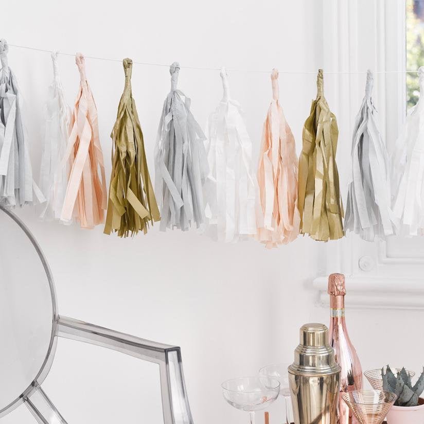 Blush Pink & Gold Tassel Garland - Stesha Party