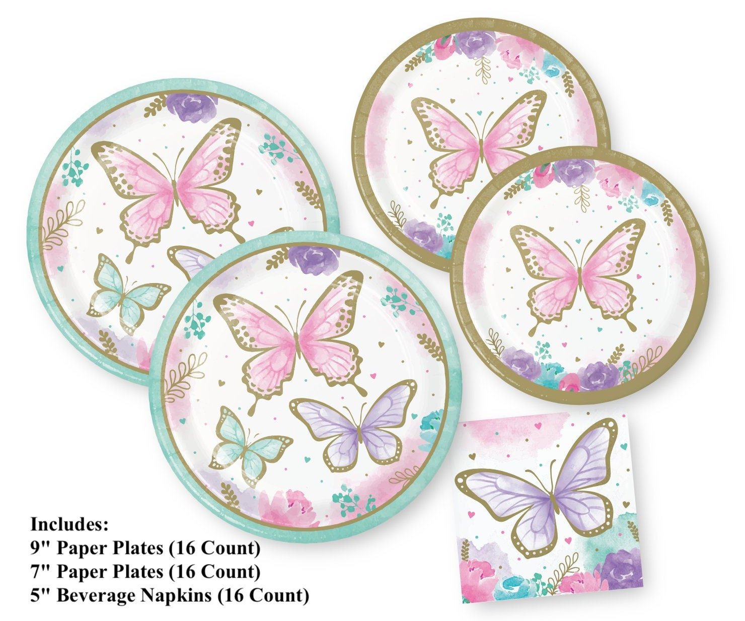 Butterfly Party Paper Plates & Napkins - Stesha Party