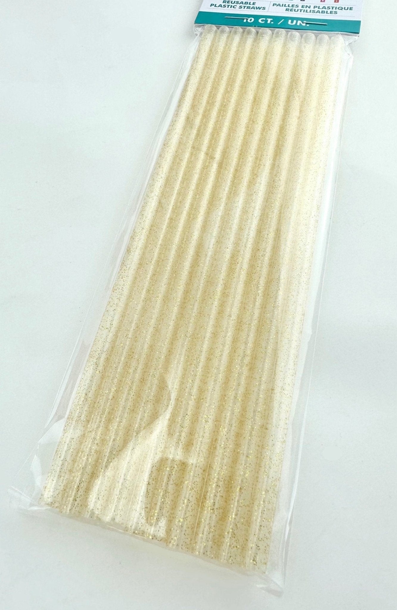 Gold Glitter Reusable Plastic Straws 10ct - Stesha Party