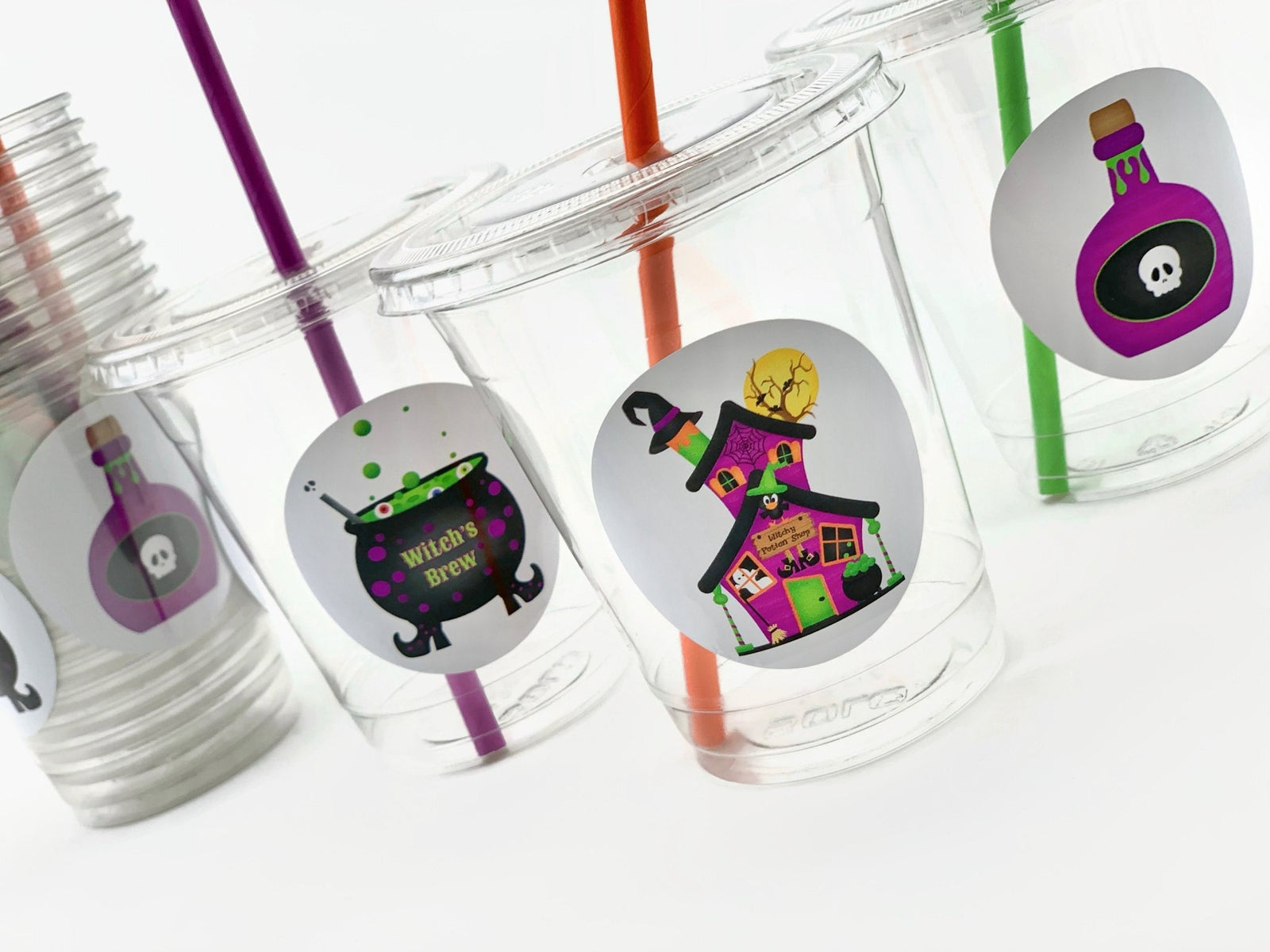 Halloween Party Cups With Colorful Straws - Stesha Party